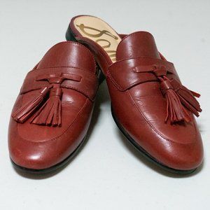 Sam Edelman Paris Red Leather Tassel Slip-on Mules Slides Size 6.5